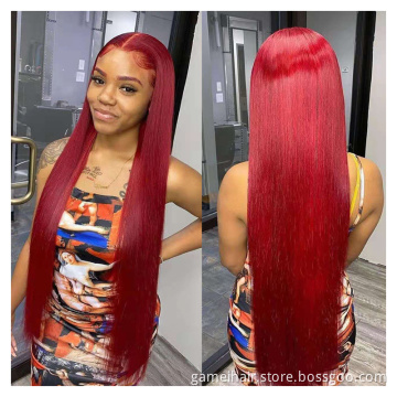 Red Human Hair Hd Lace Front Wig Brazilian Human Hair Lace Front Ombre Dark Black Red Wig body Wave Lace Frontal Wig Red